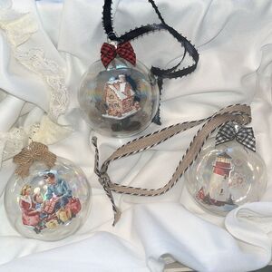 Upcycled Clear Glass Ornaments 3 Different Christmas Balls Light Ginger Gifts